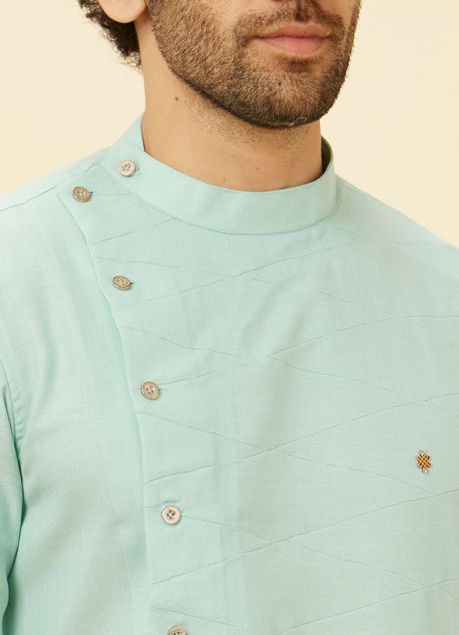 Aqua Green Angrakha Kurta Set image number 1